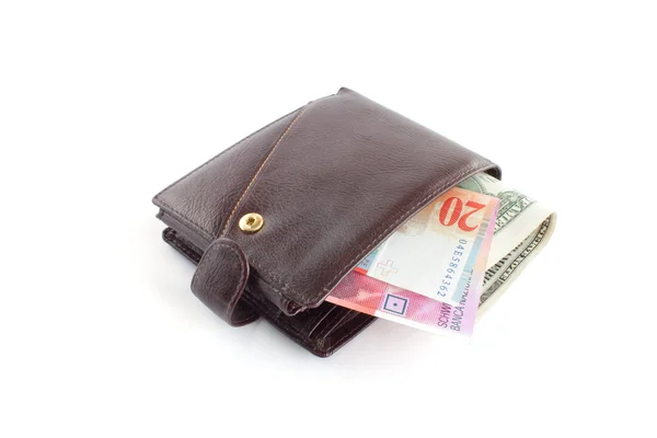 stock image Brown leather wallet with money 3