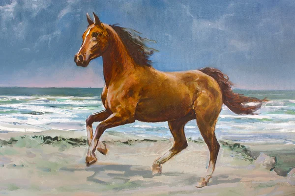 Kastanje paard, fragment van de schilderkunst — Stockfoto