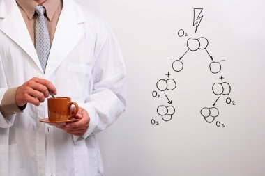 Scientist holding a cup of coffee clipart