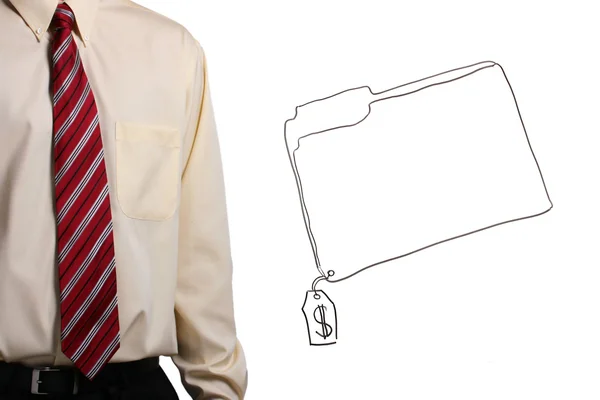Man standing next to a drawing — Stock Photo, Image