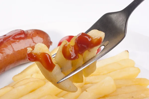 Stekt potatis på en gaffel — Stockfoto