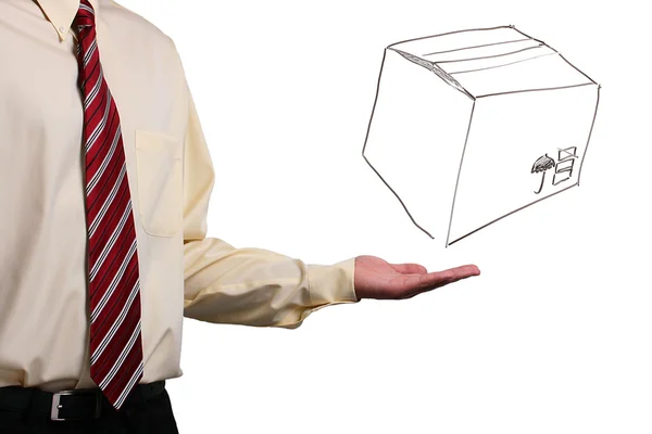Muž prezentující box — Stock fotografie