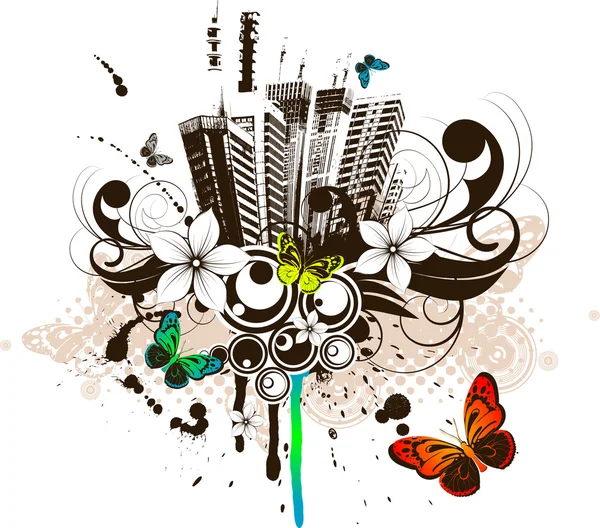 Floral abstrait ville-vie bannière — Image vectorielle