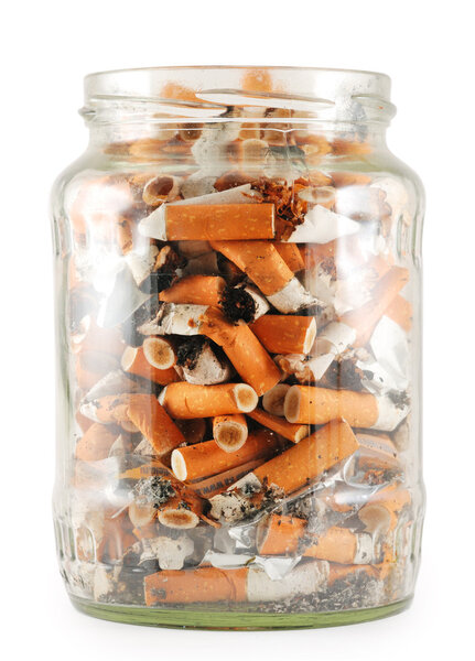 Jar of cigarettes isolated on white