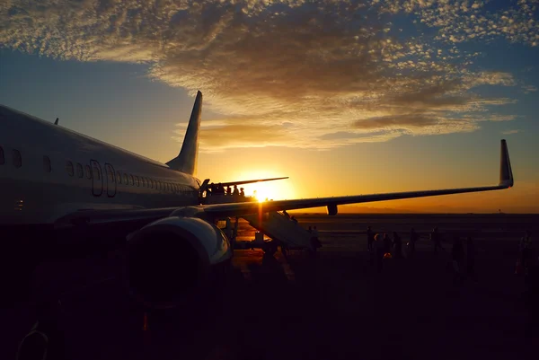 Naplemente repülőgép — Stock Fotó