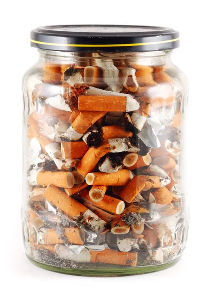 Jar of cigarettes isolated on white — Stock Photo, Image