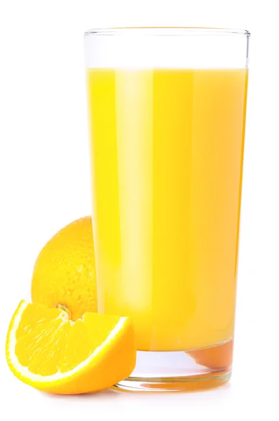 Sok pomarańczowy i kromka na białym tle — Zdjęcie stockowe