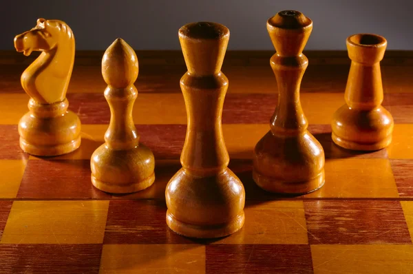 Wooden aged chess set — Stock Photo, Image