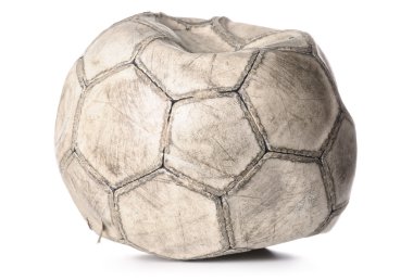 Old deflated soccer ball isolated on white clipart