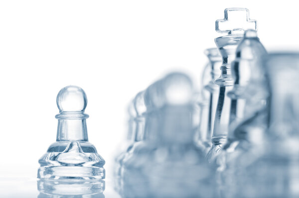 Transparent glass chess isolated on white