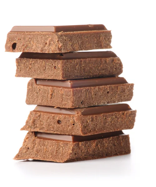 Chocolate bars stacked, isolated on white — Stock Photo, Image