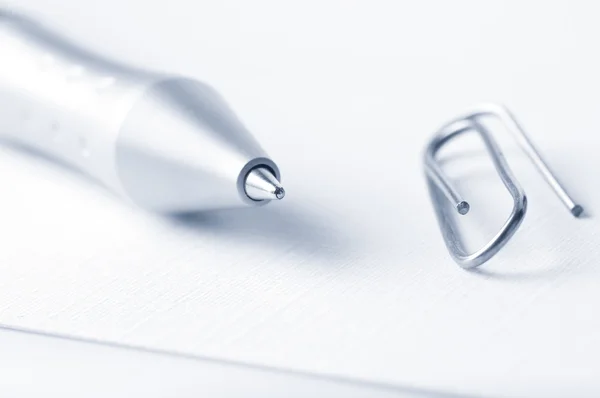 Pen and fastener closeup — Stockfoto