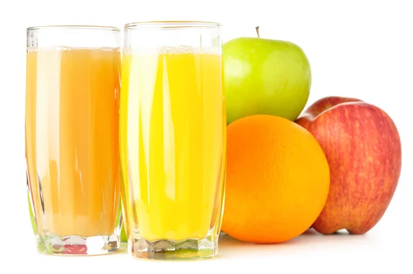 Frukter med juice isolerad på vit — Stockfoto