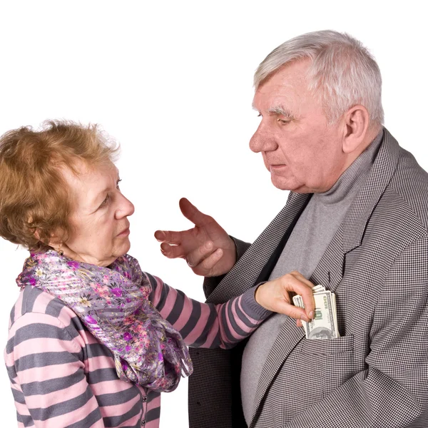 Wife takes from husband of money — Stock Photo, Image