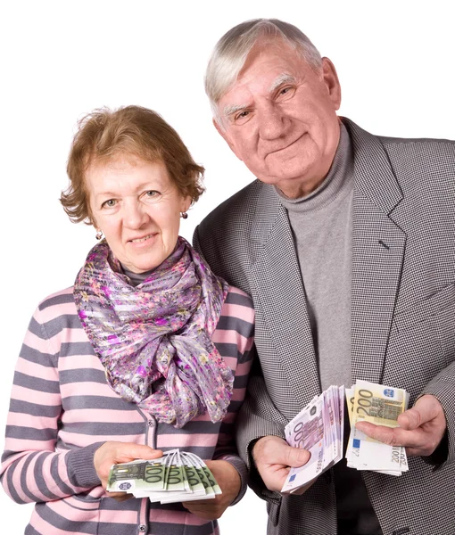 Elderly married couple with money — Stock fotografie
