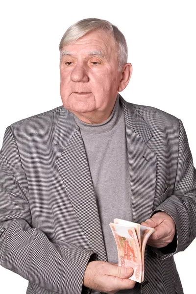 Ihtiyar bir adamın elinde para ile — Stok fotoğraf