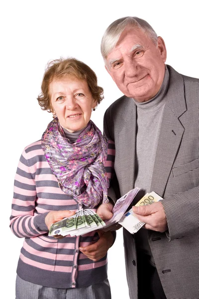Elderly married couple with money — Stock Photo, Image
