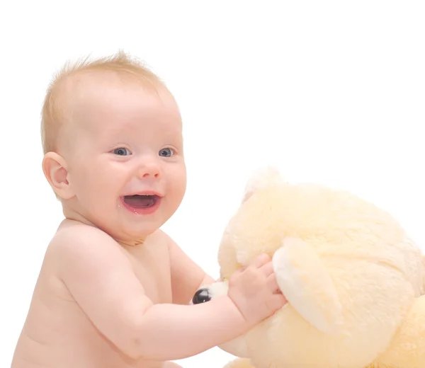Hapy baby with teddy bear — Stock Photo, Image