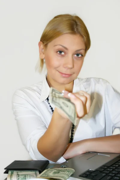 The girl with money — Stock Photo, Image