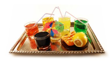 Non-alcoholic drinks on a tray clipart