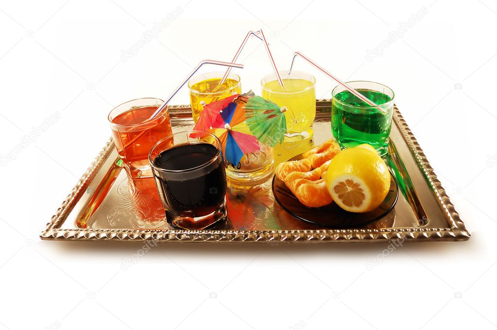 Non-alcoholic drinks on a tray