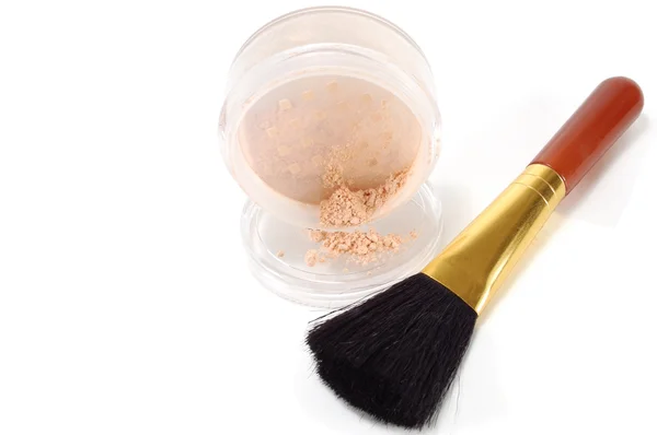 Box Loose powder with brush — Stock Photo, Image