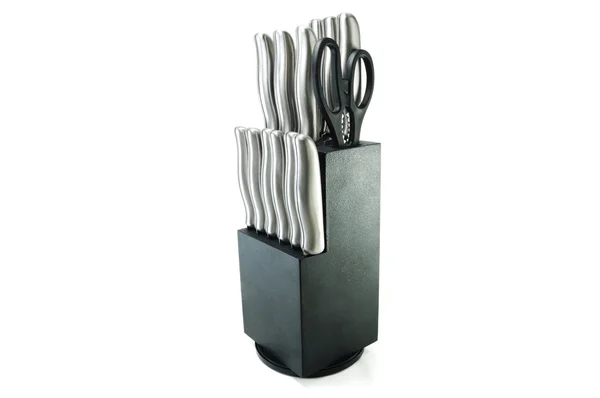 Комплект кухонных ножей на подставке — стоковое фото