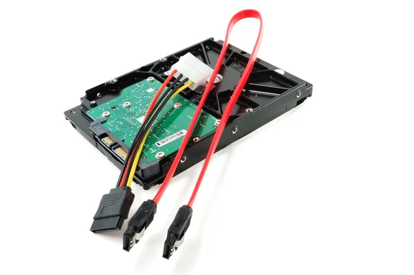 Bilgisayar sabit disk sürücüsü (hdd) ve kırmızı kablo konektörü — Stok fotoğraf