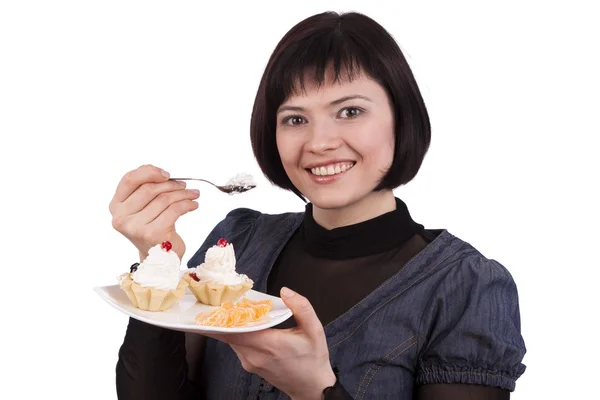 Kvinna äta kakan — Stockfoto
