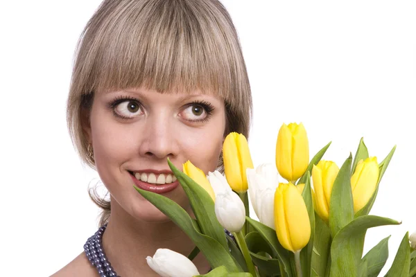 Vrouw met bloemen. — Stockfoto