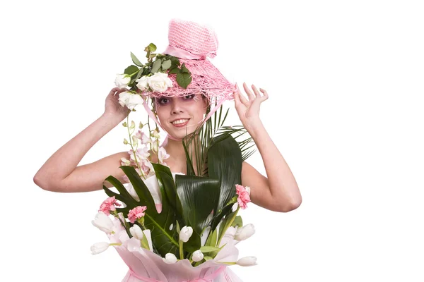 La mujer de moda es un ramo de flores . —  Fotos de Stock