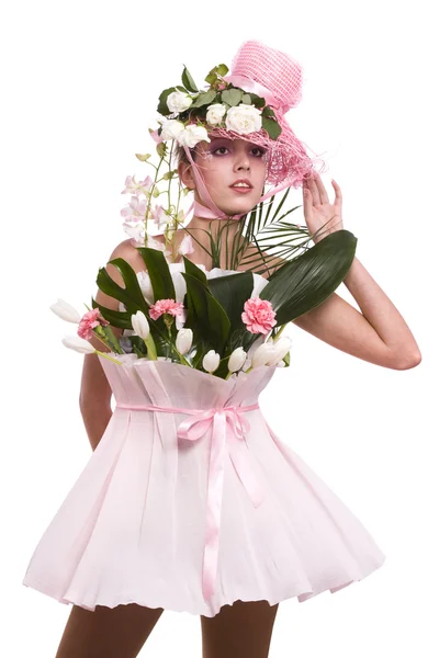 Μόδα γυναίκα είναι μπουκέτο λουλούδια. — Φωτογραφία Αρχείου