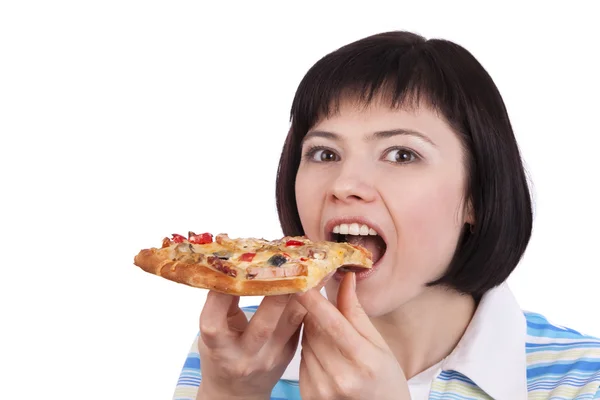 Vrouw met pizza Stockfoto