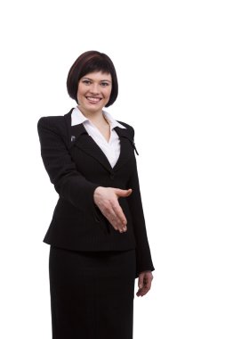 Busnesswoman going to shake your hand. clipart