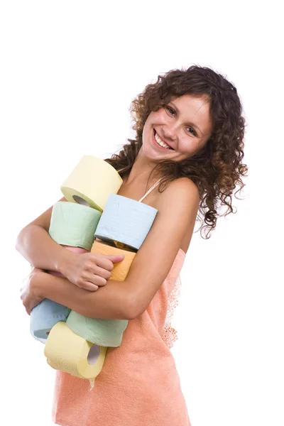 Chica con papel higiénico — Foto de Stock