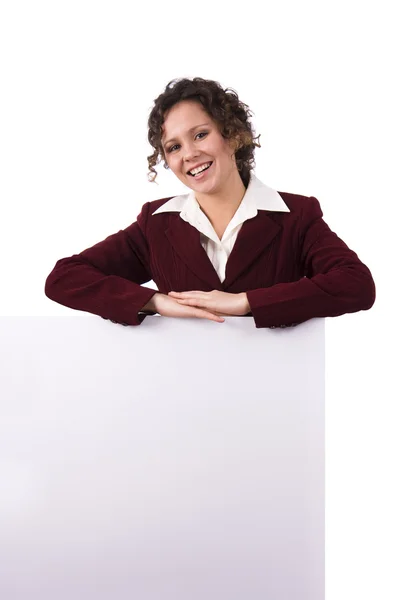 Geschäftsfrau mit einer Plakatwand. — Stockfoto