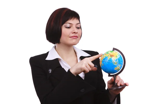 Бізнес-леді проведення глобус Землі — стокове фото