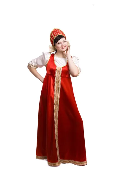 俄罗斯传统服饰的女人 图库照片