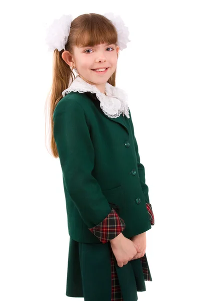 Onderwijs. schoolmeisje in schooluniform. — Stockfoto
