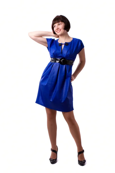 Женщина в синем платье — стоковое фото