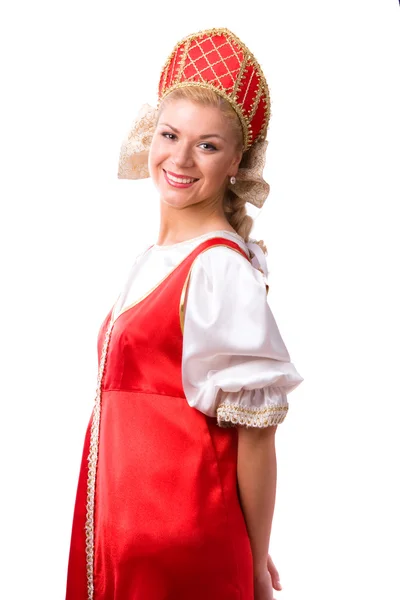 Žena v ruské tradiční kostým Stock Obrázky