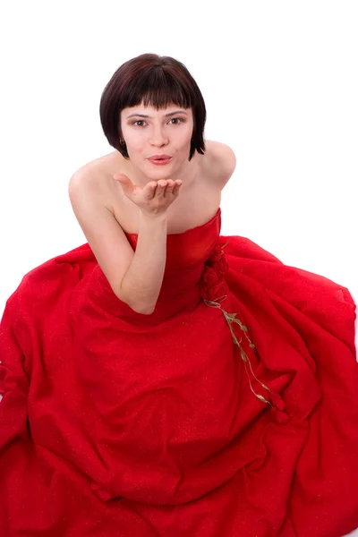 Damen i röd klänning — Stockfoto