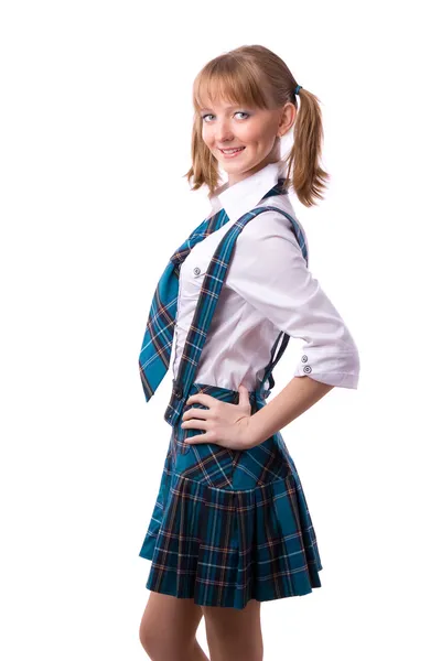 Senior high school-student i uniform poserar — Stockfoto