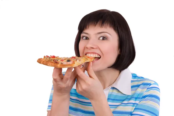 Vrouw met pizza Rechtenvrije Stockfoto's