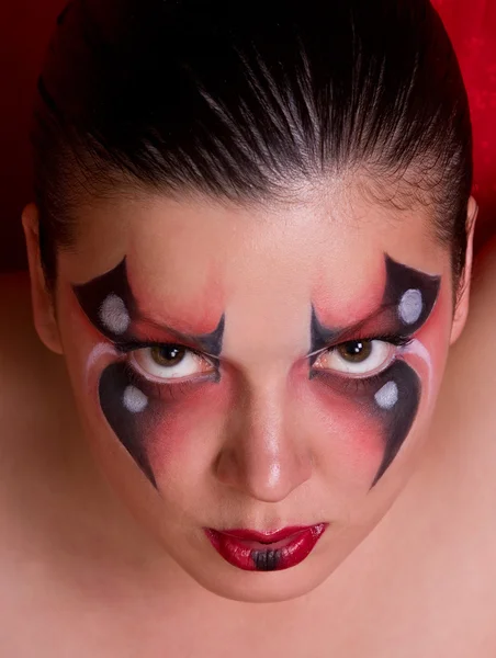 Bir kadının vücut boyası olarak örümcek ile yüz. — Stok fotoğraf