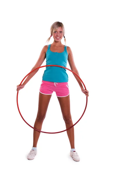 Kobieta z hula hoop — Zdjęcie stockowe