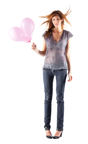 Ung smal kvinna med ballonger — Stockfoto