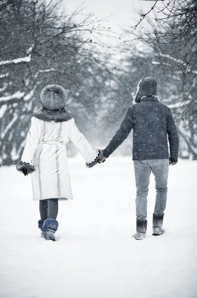 Jovem casal andando em um parque — Fotografia de Stock