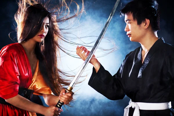 stock image Young japanese couple fighting