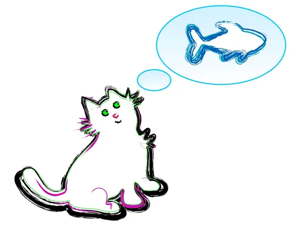 Chat rêvant du poisson — Image vectorielle